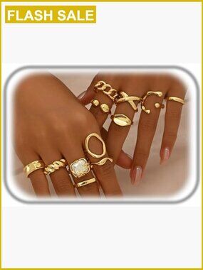 14K Gold Plated Stackable Rings Set, Adjustable Vintage Knuckle Rings